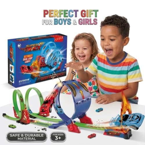 Image of High Speed Racing Car Track with Loop for Kids 6-12 Years Old |1Playset Crazy 360 Degree Corkscrew Super Cars Track Launcher Build & Playing Fun Toys for Boys| Girls Birthday Gift for Children
