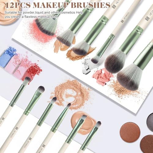 HEYMKGO Makeup Brushes 12PCS Professional Makeup Brush Set Premium Synthetic Foundation Powder Blush Blending Lip Eyeshadow Eyebrow Make Up Brush Kit with Travel Bag HEYMKGO Makeup Brushes 12PCS Professional Makeup Brush Set Premium Synthetic Foundation Powder Blush Blending Lip Eyeshadow Eyebrow Make Up Brush Kit with Travel Bag