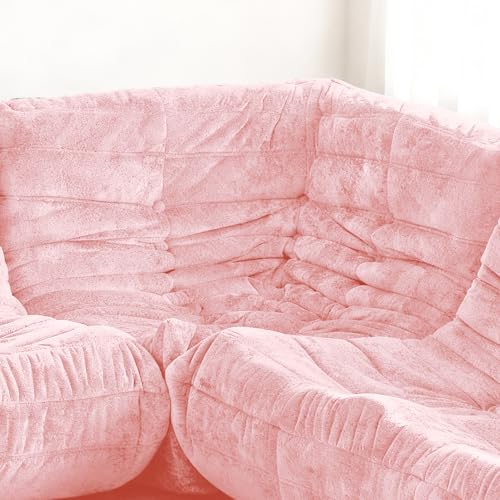 Image of Bean Bag Chair, Memory Foam Bean Bag Chairs for Adults, Fireside Corner Chair Lazy Floor Corner Sofa for Living Room, Bedroom, Dorm, Office(Pink)
