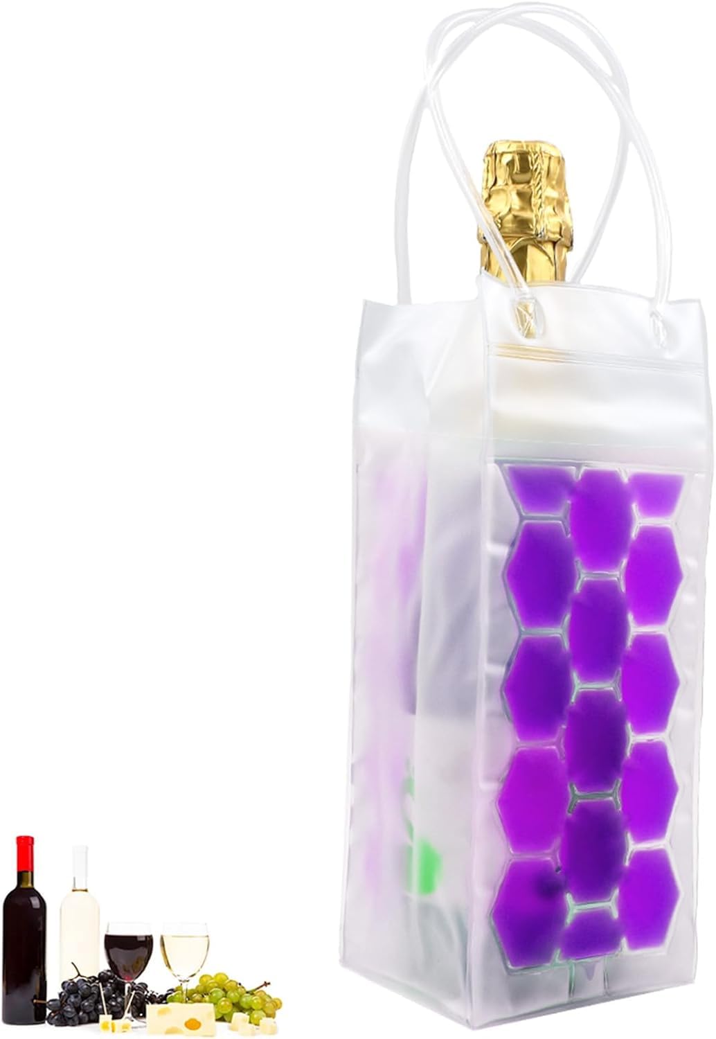 Wine Ice Bag, Wine Bottle Chiller, Wine Cooler Sleeve Transparent Champange Bottle Chill Cooling Ice Pack - Freezer Sleeve- Vodka- Tequila Chiller- Cooler- Carrier, 3 Pack (Purple) — Amazon image 4