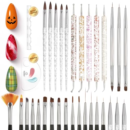 Toenail Clipper Beetles 31pcs Nail Art Brushes, Dotting Tools, Nail Art Pens, Dust Brush, Striping Liner Fingernail...