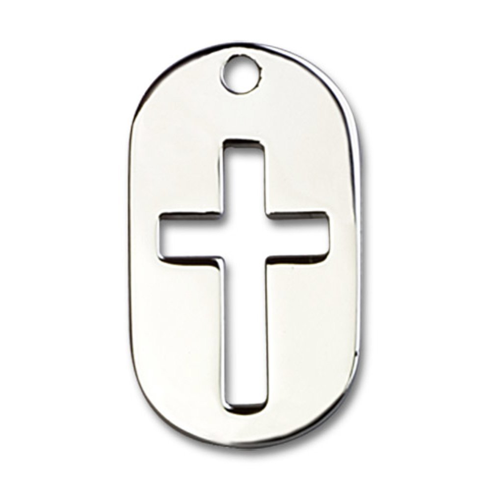 Bonyak Jewelry Sterling Silver Cross Dog Tag Pendant 7/8 x 1/2 inches with Sterling Silver Lite Curb Chain
