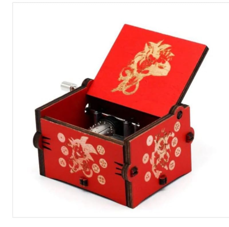 BOENJOY Gifts - Dragon-Bal- ZZ - Red Wooden Vintage Hand Crank Music Box - Engraved Music Box Kids Toy Desk Decoration