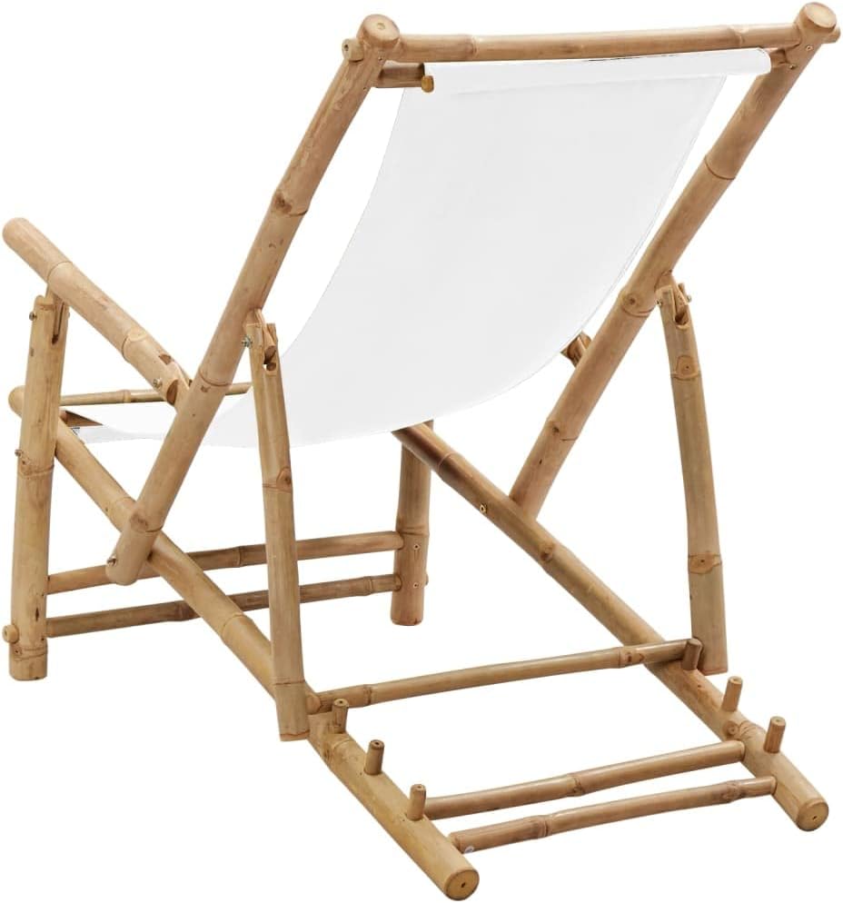 Folding Bamboo Deck Chair Cream 41.7"x23.6"x35.4" Canvas Zero Gravity Lounger Lightweight Outdoor Patio Recliner for Garden, Porch, Balcony, Camping and Beach Relaxation