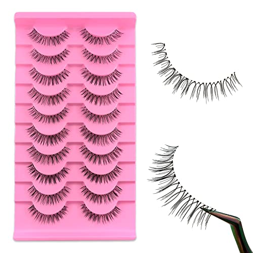 10 Paare 3D Falsche Wimpern, Natürliche Kurze Wimpern Handgefertigte Transparente Stiel Künstliche Wimpern, Natürliche Künstliche Wimpern Set (Lecerent-A05) Cover
