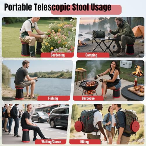 Image of Doseno Upgraded Foldable Stool Thickened Set of 2, Portable Collapsible Stool Retractable Stool, Foldable Portable Collapsible Chair for Fishing, Hiking Tours, BBQ, Parties, Outdoor Activities (Red)