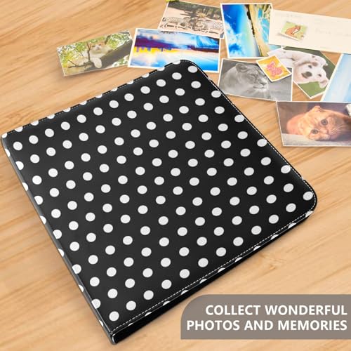 Álbum de Fotos Scrapbook Autoadhesivo DIY con Puntos Blancos y Negros, Encuadernación de 3 Anillos, 40 Páginas, 8x10 para Memorias miniatura 5