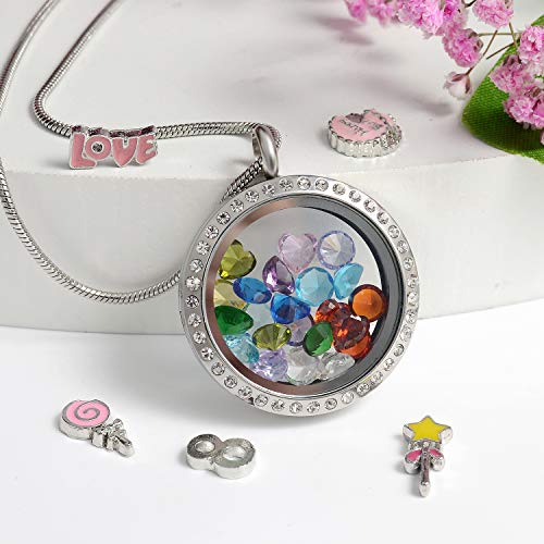 Mixso 8Th Birthday Gift For Her, 30Mm Round Floating Living Memory Locket Necklace Pendant With Charms & Birthstones For Daughter Niece thumb #4