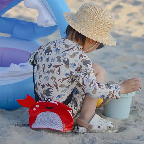 Image of Kids Mesh Beach Bag, Cute Crab-Shaped Seashell Collecting Bag with Adjustable Strap for Holding Shell Beach Toy