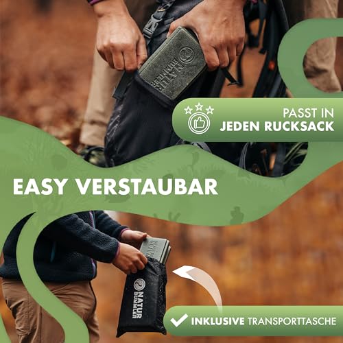 NATURBUMMLER Sitzkissen Outdoor Faltbar [2er Set Thermo Komfort] wasserdicht & wetterfest – Sitzunterlage mit Tragetasche – Ultraleicht & kompakt für Camping, Wandern & Stadion