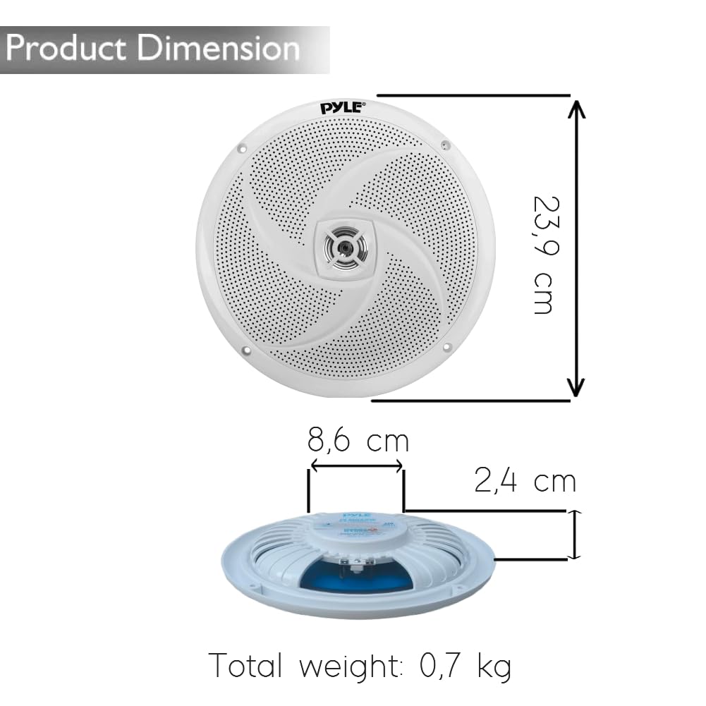 Kit Set para Pyle PLMRS8W, 2 Altavoces Marinos Full Range, 8" 23,9 cm 239 mm, 160 vatios RMS, 320 vatios máx., 4 ohmios, Impermeables, para embarcaciones, Color Blanco, par + Cables Gratis