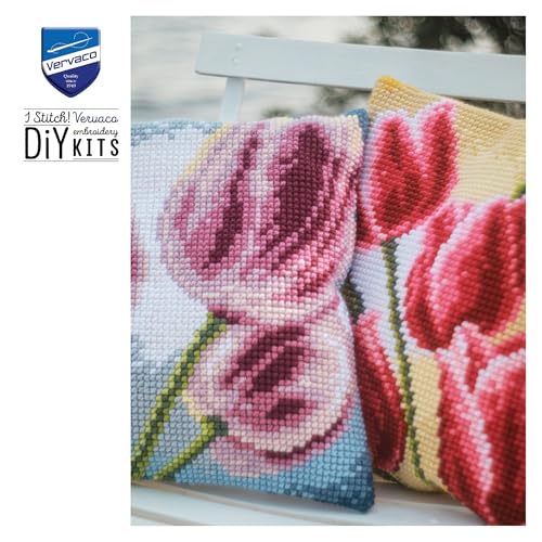 Broderie Point de Croix Coussin Kit Complet Tulipes pour Éviter le Stress