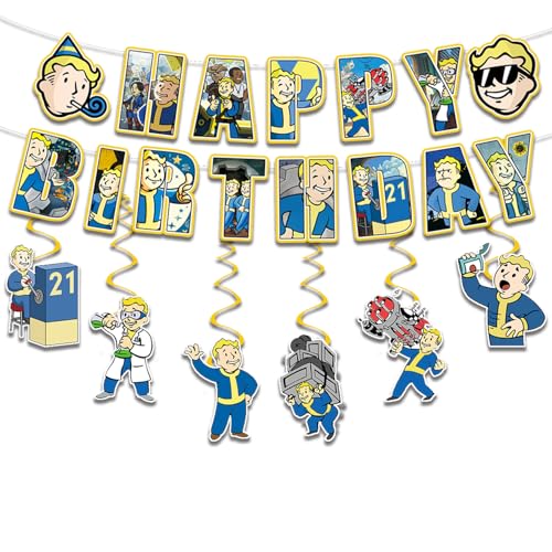 Faout Game party supplies 12pcs Faout Hanging Swirls and 1 Happy Birthday Banner for Falut Game party decoration