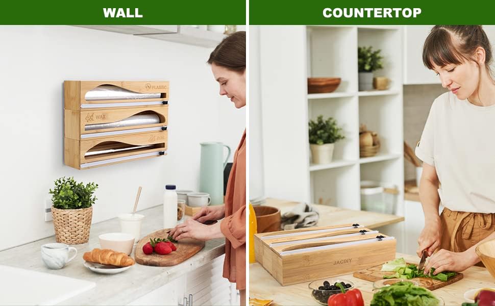 Miniatura 9 de 3in1 Detachable Plastic Wrap and Foil Dispenser with Sliding Cutter Parchment Paper Aluminum Foil Storage Organizer Holder Fits 12" Roll for Small