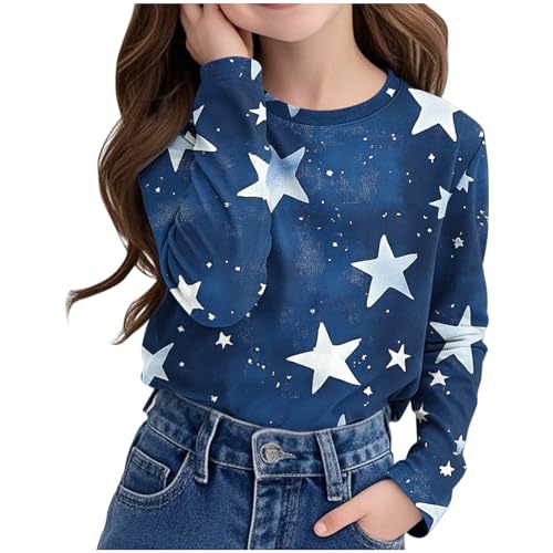 Funny Star Print Shirts for Girls Spring Loose Fit Preppy Shirts Comfy Lightweight Crewneck Blouses Long Sleeve Tops2