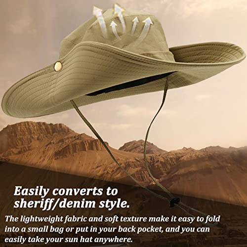 Favuit Sun Hats Safari Hat UV Protection Wide Brim Summer Hat Cotton Foldable Fishing Hiking Cap Breathable Cowboy Style Boonie Hat for Men Women Outdoor (Brown) - Image 3