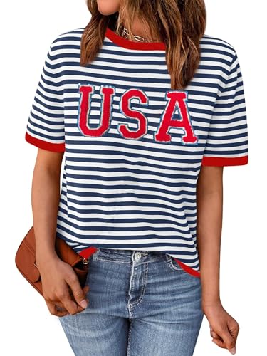 Image of Ithalt Women 4th of July Shirt Fourth of July Shirts USA Sequin Tshirt American Patriotic T-Shirt Stripes Tee Tops