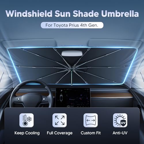 Image of Autorder Windshield Sun Shade Umbrella for 2016-2022 Toyota Prius Accessories,Upgraded Ice Crystal Material,Easy Setup Umbrella Sunshade for Car Windshield,100% Sun Blocking