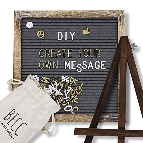 One-Day Sale: Up to 80% Off Rustic Felt Letter Board 10 x 10 Inch Changeable Message Board with 510 Precut Letters, Emojis, Icons and Symbols Quality Oak Frame, Wall Mount, Canvas Bag, Tripod Stand