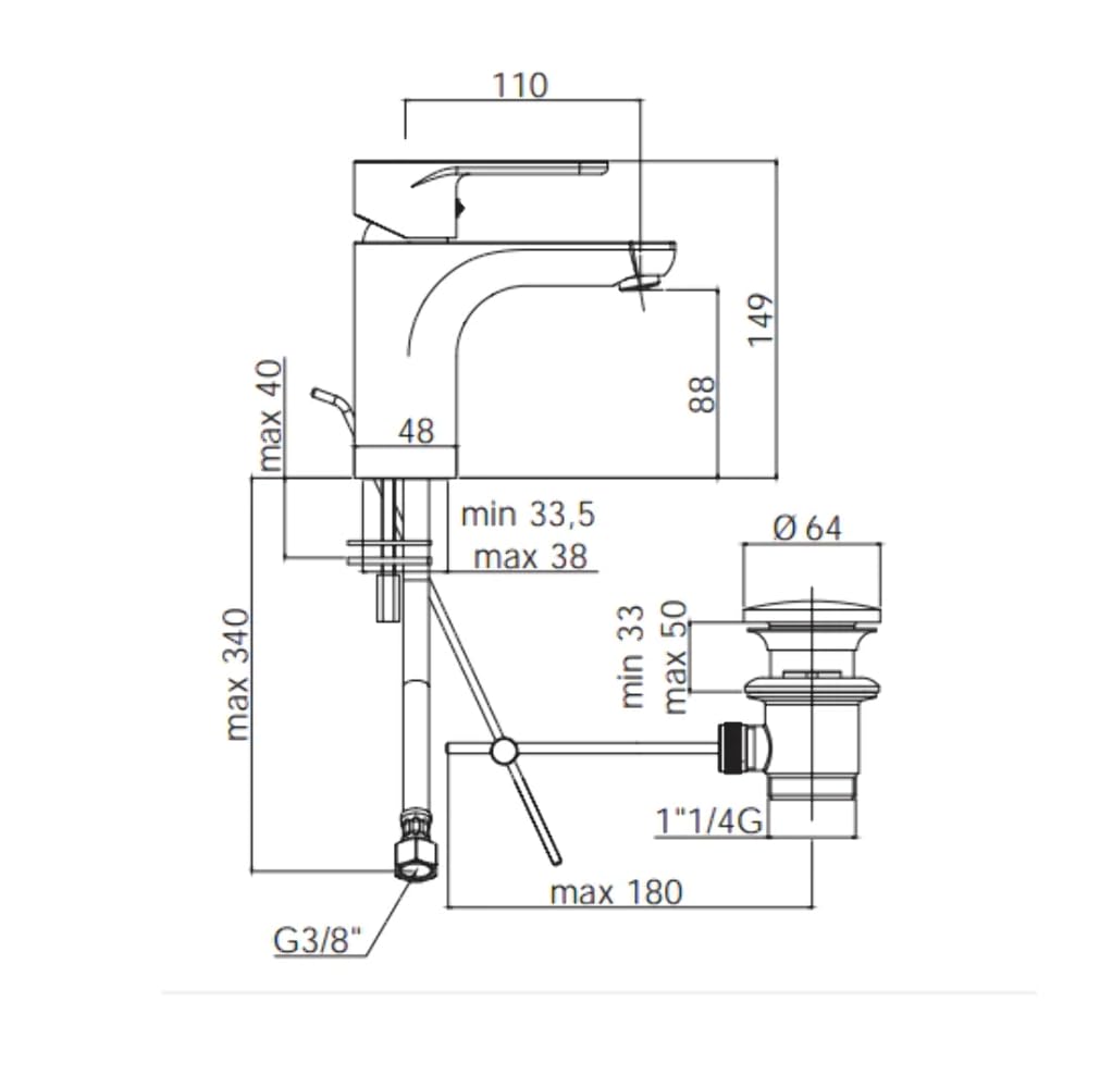 Miscelatore lavabo green paffoni gr075cr con piletta 1''1/4