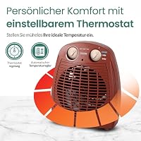 EMERIO Heizlüfter 2000W | klein leicht kompakt portabel | für ca. 25m² | 2 Heizleistungen + Ventilatorfunktion | verstellbarer Thermostat | Kipp-Sicherheitsschalter | Handgriff | FH-106737.13 – Ansicht 3