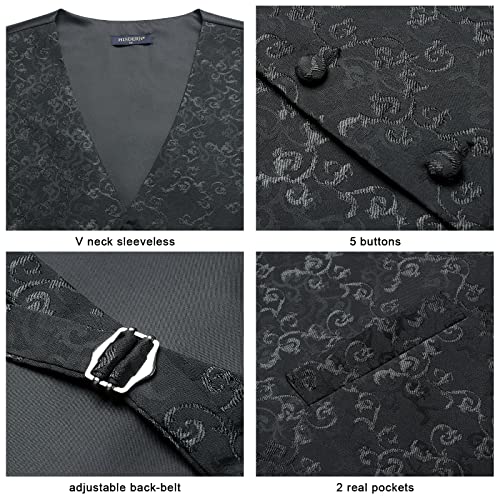 Image of HISDERN Vest and Tie Sets for Men Vests Paisley Floral Jacquard Necktie Pocket Square 3PCS Waistcoat for Suit or Tuxedo