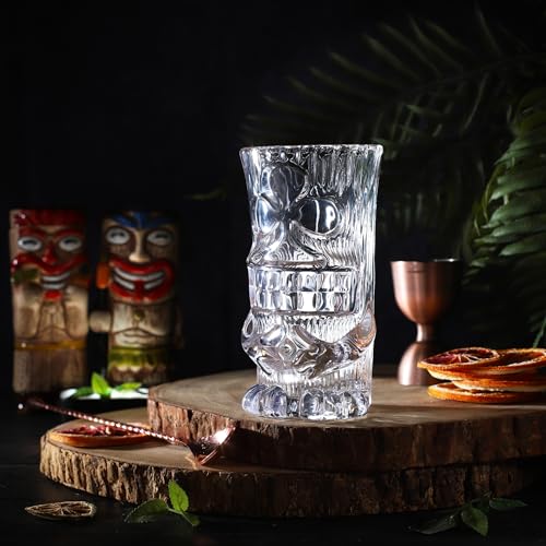 bar@drinkstuff Waka Glass Tiki Mug 250ml Clear Glass Tiki Cocktail Mug with Detailed Tiki Face for Rum Cocktails Tropical Drinks Decorative Barware for Home Bar Parties Luaus Events - Image 4