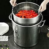 Stainless Steel Stockpot, Crawfish Seafood Pot Turkey Fryer Pot W/Strainer Basket for Boiling Seafood, Vegetables, and Deep Frying-