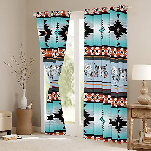 Western Boho Blackout Curtains 84"X90"",Cow Dream Catcher Curtains & Drapes Southwestern Curtains,Ethnic Tribe Arrow Aztec Window Curtains Retro Vintage Exotic Longhorn Skull Bohemian Decor Green #TOP2
