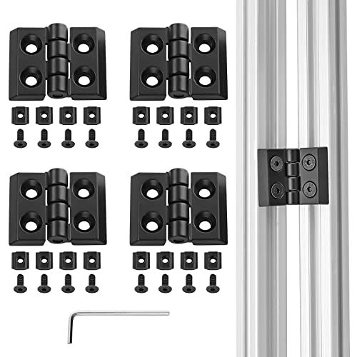 JiGiU 4PCS Zinc Alloy Hinge M4 2020 Aluminum Profile Extrusion Hinges for 2020 6mm Aluminum Profile Flexible Folding Hinge with Groove Stone, Screws for DIY 3D Printer Frame-Black