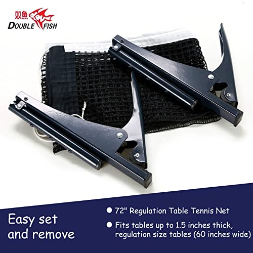 Double Fish Collapsible Table Tennis Net And Post Set, Adjustable Training Competition Professional Ping Pong Net With Clamp, Easy Set Up, Steel Portable Spring Activated Grip Holder Clip #TOP1