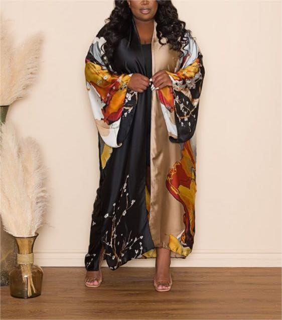 Kimono Cardigan for Women Long Boho Satin Kimono Robes Plus Size Open Front Beach Swimsuit Cover Ups Lightweight Duster4