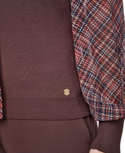 Image of Tommy Hilfiger Women's Long Sleeve Twofer Sweater with Woven Sleeves