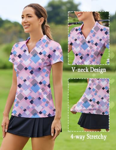 Image of PINSPARK Womens Golf Shirt Short Sleeve Polo V-Neck Quick Dry Tennis Tops | Moisture-wicking Breathable Fabric, Classic Collar, Slim Fit, Ideal for Golf Tennis Pickleball Casual