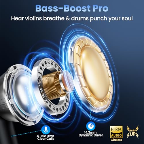 Wireless Earbuds, Bluetooth Headphones with Deep Bass Stereo, 48H Playback Ear Buds with LED Power Display, Lightweight, IPX7, in-Ear Earphones for for for iPhone/Android/iPad, Black - Image 2