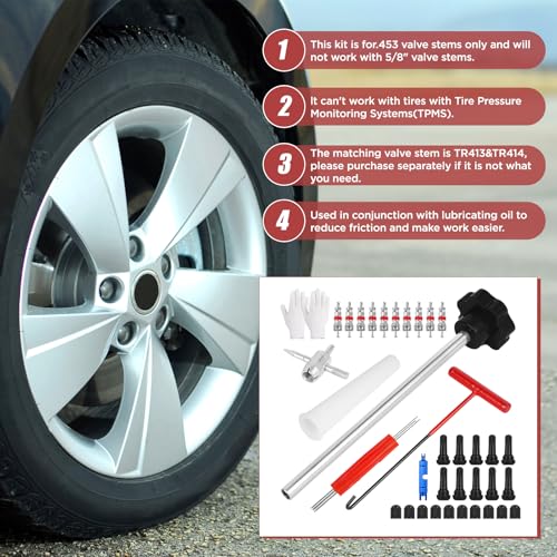 Image of Quick Change Tire Valve Tool Kit, Valve Stem Core Removal Tool Set for Replacing Leaky Valves for Cars,Trucks,Motorcycles, etc.with 4PCS TR413 and TR414 Valve Stems (Black)