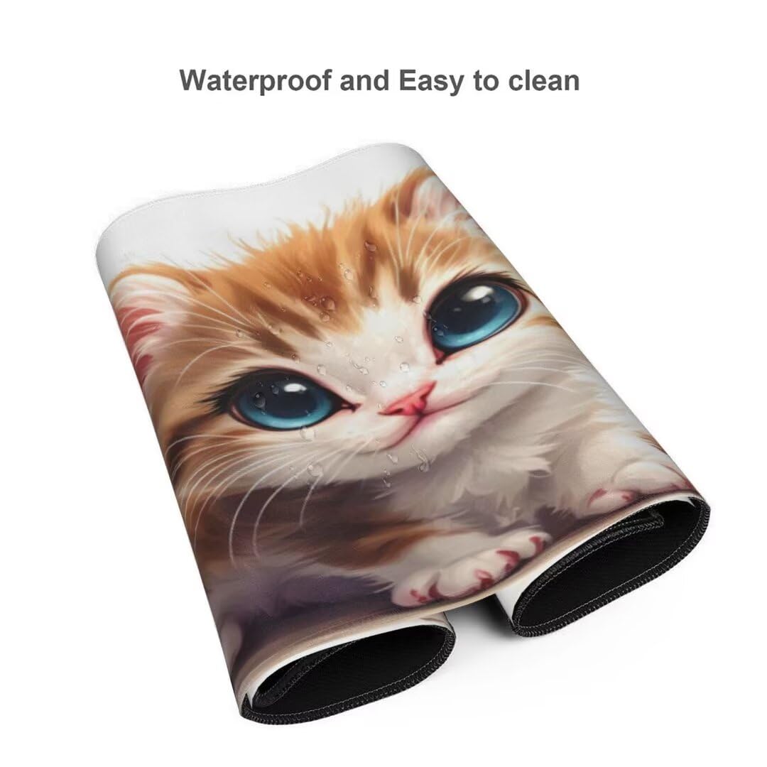 Alfombrilla de ratón 1400x600x3 MM, Alfombrilla Ratón XXL Extendida de Gran Tamaño con Bordes Cosidos, Base de Goma Antideslizante Almohadilla para Teclado, Lindo Gato Naranja S-6617