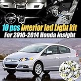 10Pc Super White 6000k Car Interior LED Light Bulb Kit Pack Compatible for 2010-2014 Honda Insight