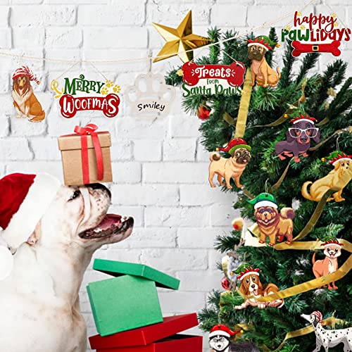 Pinkblume 18Pcs Dog Christmas Tree Ornaments Merry Woofmas Happy Pawlidays Treats From Santa Paws Sign Wooden Diy Puppy Paw And Holly Berry Bones Xmas Ornaments For Christmas Holiday Party Decorations #TOP3