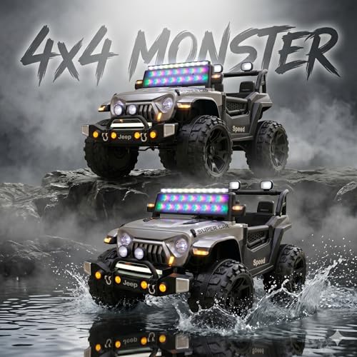 Image of kidsROAR Electric Ride-On Jeep for Kids | Remote Control 12V Battery Operated Rechargeable Big Car with LED Lights Music | Boys & Girls Age 3 to 7 Years (Silver)