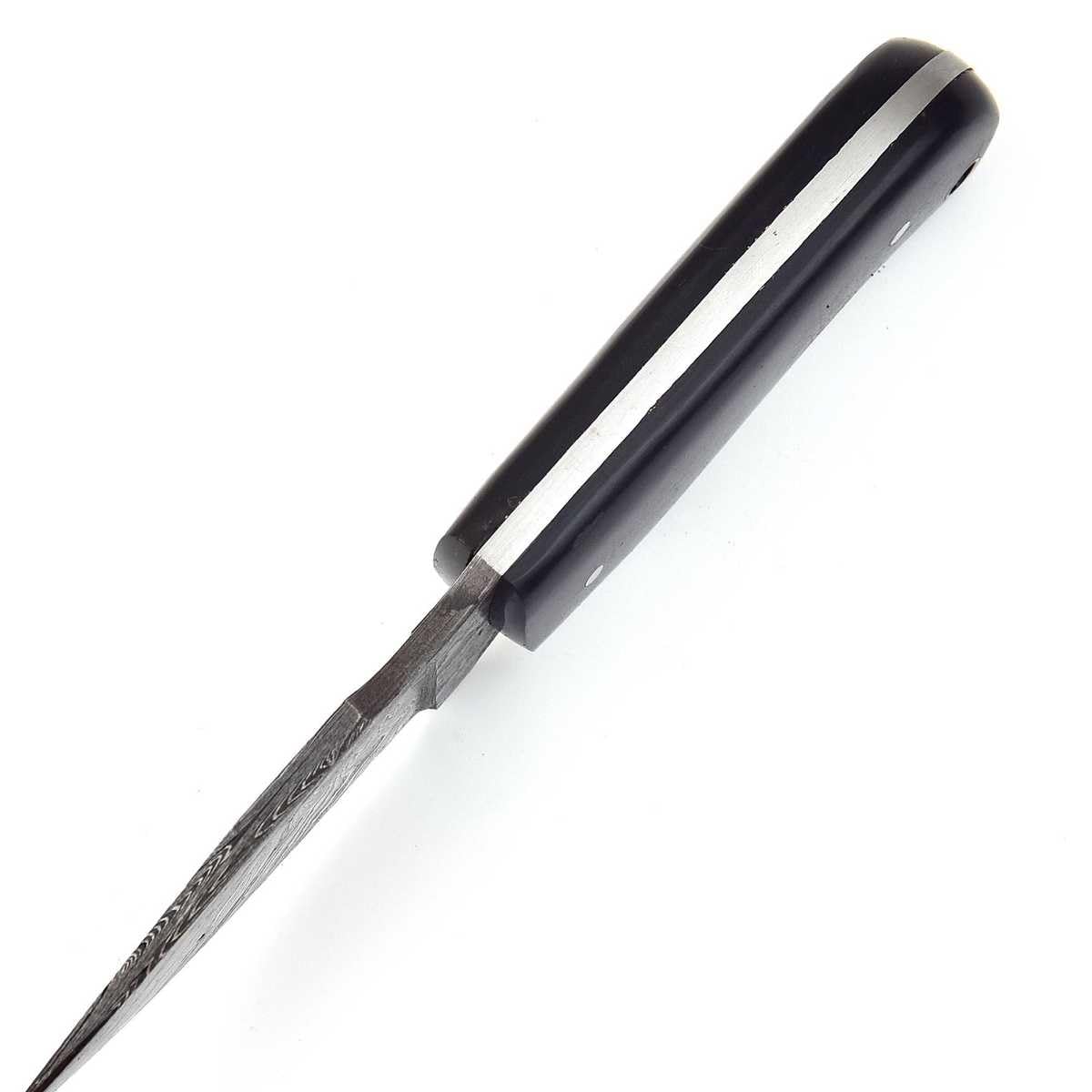 Damast Jagdmesser schöne Klingenmaserung Damast Stahl mit Lederhülle6081