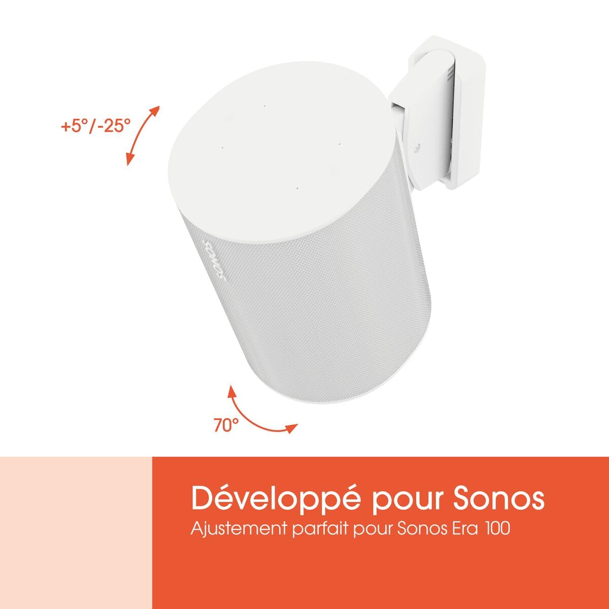 Vogel’s SWM 4021 Support Mural pour Enceinte Sonos Era 100 – Spécialement conçu et Adaptation Parfaite | Inclinaison -25°/+5° | Orientable Jusqu’à 70° | Blanc (1x)