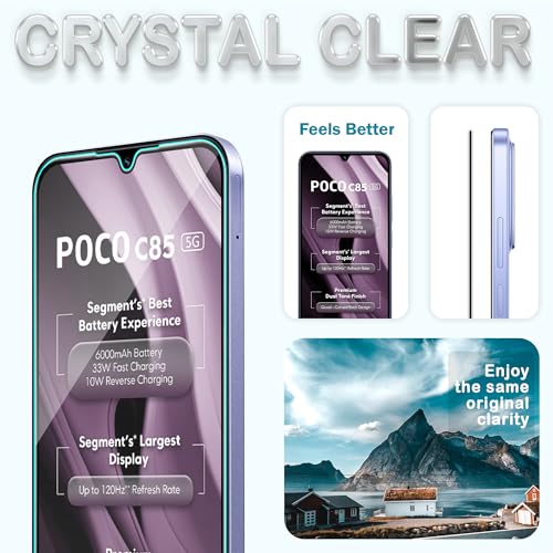 Image of FIRST MART Military-Grade Gorilla Tempered Glass For Poco C85 (6.83 Inch) With Edge To Edge Screen Coverage and Easy Installation Kit| Black
