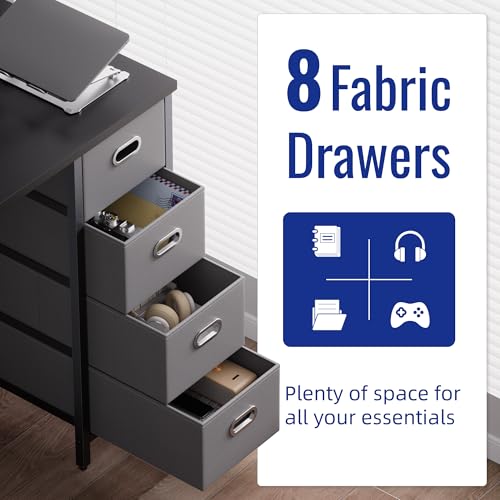 Pamray 47 Inch Computer Desk with 8 Fabric Drawers PC Gaming Desk Home Office Study Work Writing Table for Bedroom Pink - Image 6