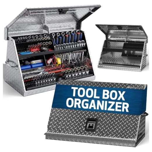 Montezuma – ME300AL – 30-Inch Portable TRIANGLE Toolbox – Multi-Tier Design – Heavy-Duty Tread Brite Aluminum Construction – SAE and Metric Storage Chest – Weather-Resistant – Lock and Latching System