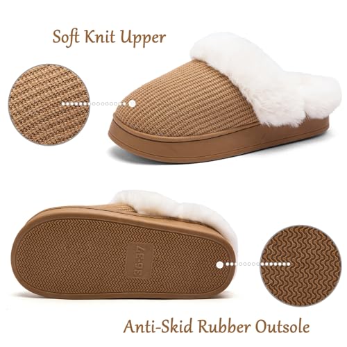 Women's Fuzzy House Slippers Comfy Memory Foam Bedroom Slippers Warm Knit Fluffy Plush Slip-on House Shoes Indoor Outdoor (B777 Khaki 5-6)4