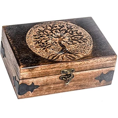 Antique Handmade Wooden Urn with Tree of Life Cover