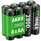 OOHHEE 8 x AA Akkus, wiederaufladbare Mignon AA Akku, Typ NI-MH 2800mAh AA Akkus, geringe Selbstentladung 1.2v aa Batterien, mit 2 x Batterie Schutzbox