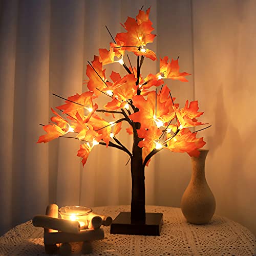 Lighted Maple Tree Thanksgiving Decorations, 24Led Tabletop Tree Lights Artificial Bonsai Tree Lamp Fall Centerpieces For Tables, Autumn Christmas, Halloween, Fall Decor For Home Warm White #TOP1
