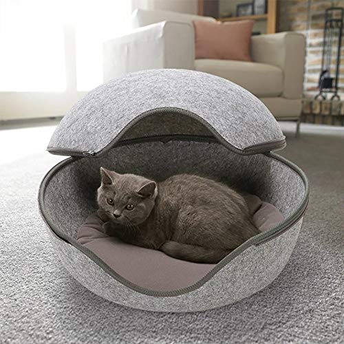 Grottes et maisons de chat design feutre gris couchage premium